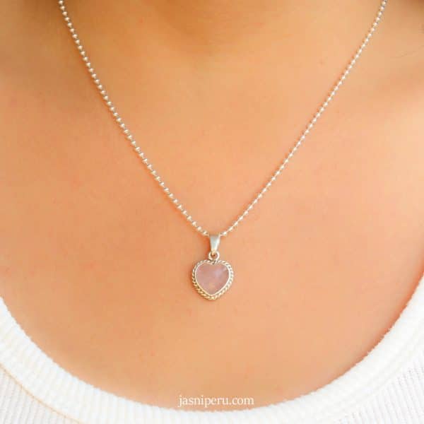 Collar Cuarzo Rosa Corazón Entorchado