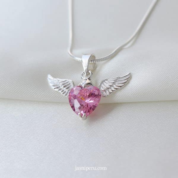 Collar Corazón Alado Rosa