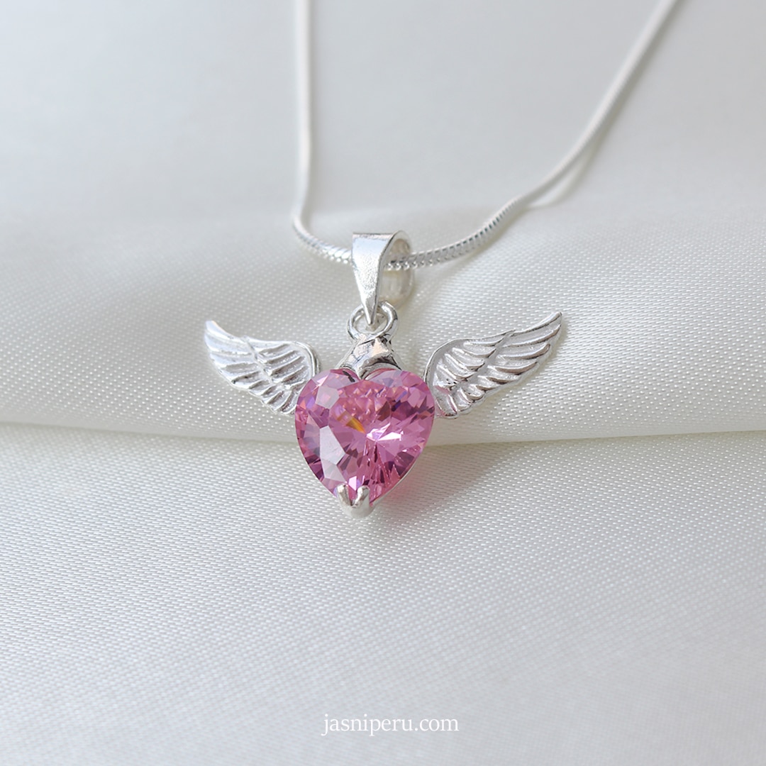 Collar Corazón Alado Rosa
