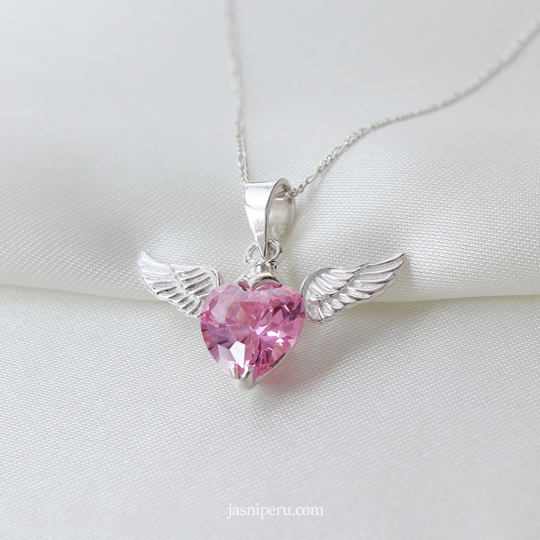 Collar Corazón Alado Rosa - Imagen 2