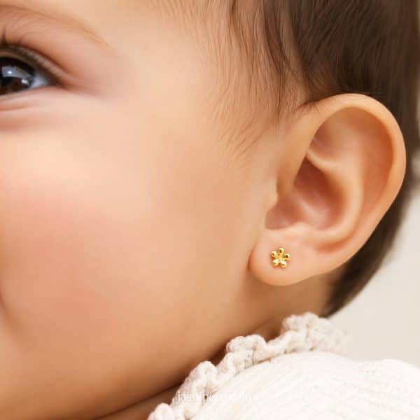 Arete de bebe oro 18k Flor
