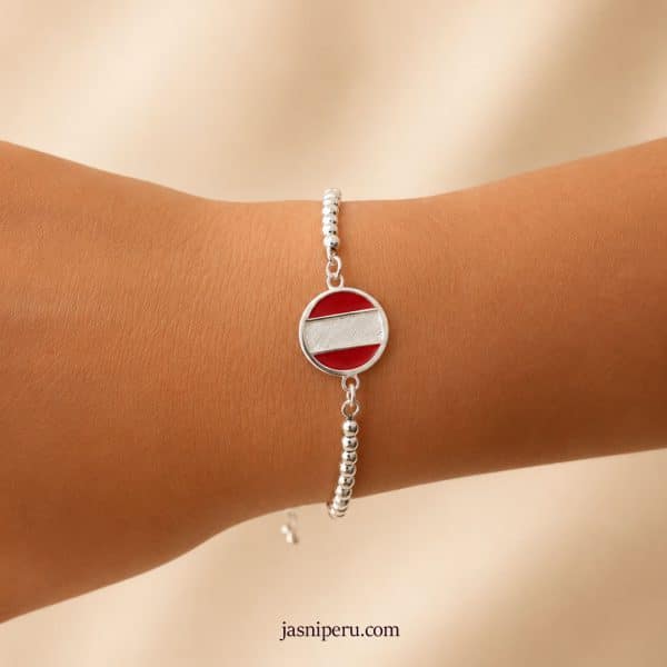 Pulsera regulable bandera del Perú plata