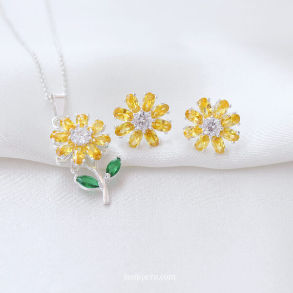 Juego set Girasol Giratorio Shine en plata ley 950 | Collar y aretes
