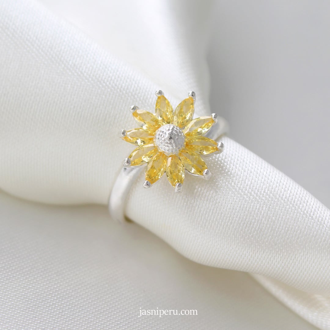 Anillo regulable Girasol pequeño en plata ley 950