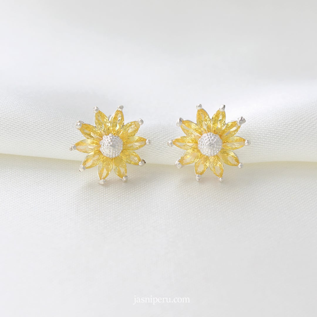 Set completo girasol pequeño en plata ley 950 | Collar, aretes y anillo - Imagen 3