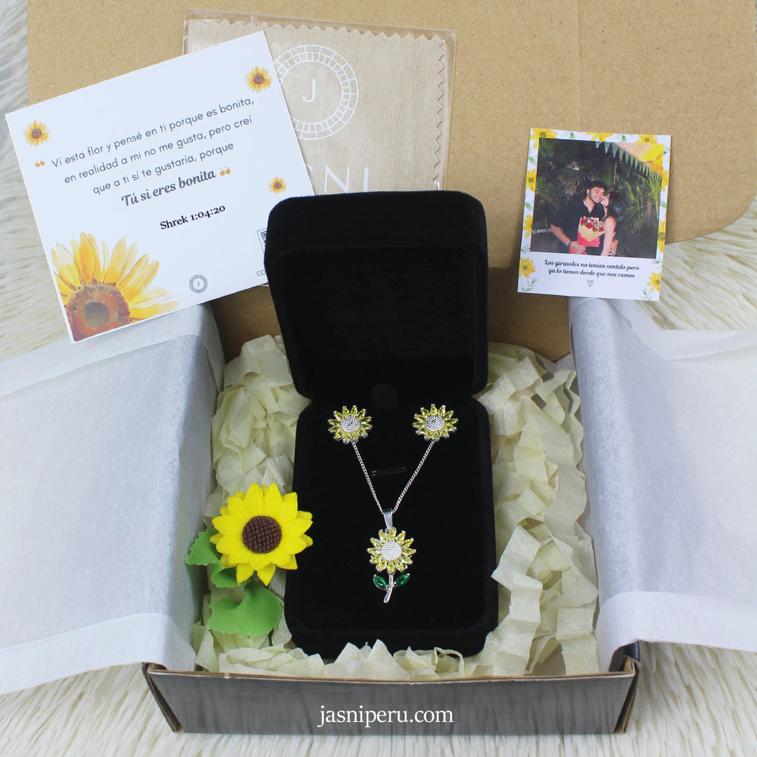 Juego Collar Girasol Giratorio y Aretes en plata ley 950 - Imagen 4